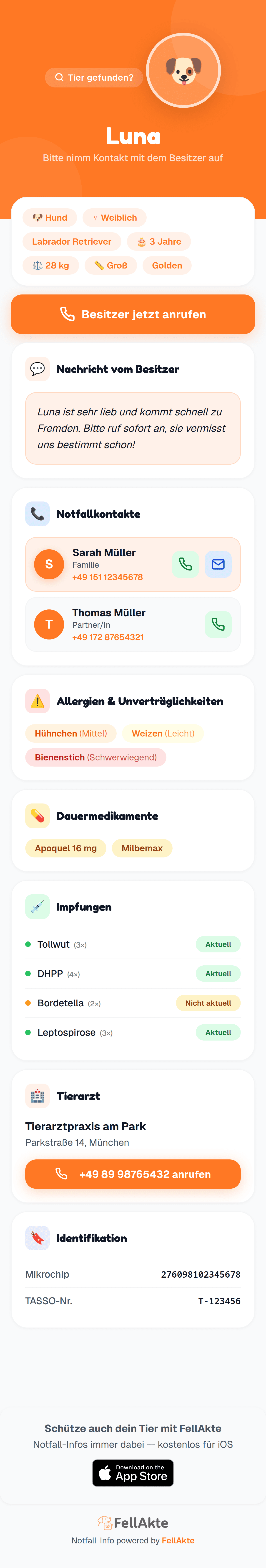 FellAkte Demo Notfall-Seite